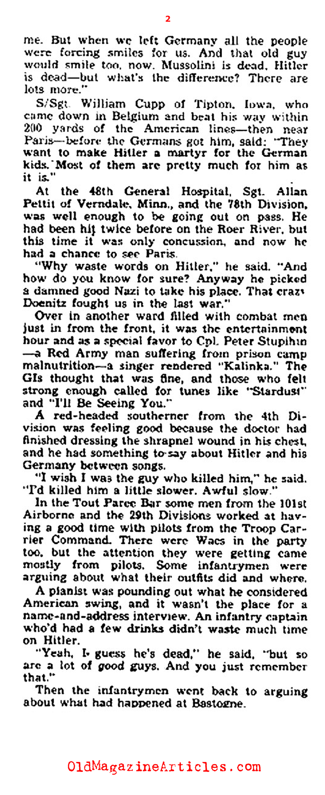 The News of Hitler's Death (Yank Magazine, 1945)